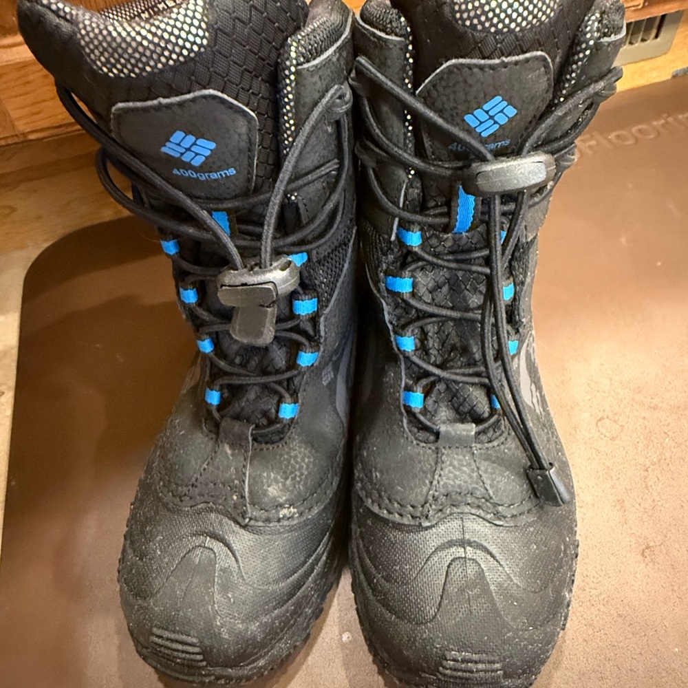 Columbia Black and Blue Kids Snow Boots